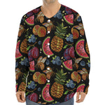 Embroidery Tropical Pattern Print Long Sleeve Baseball Jersey