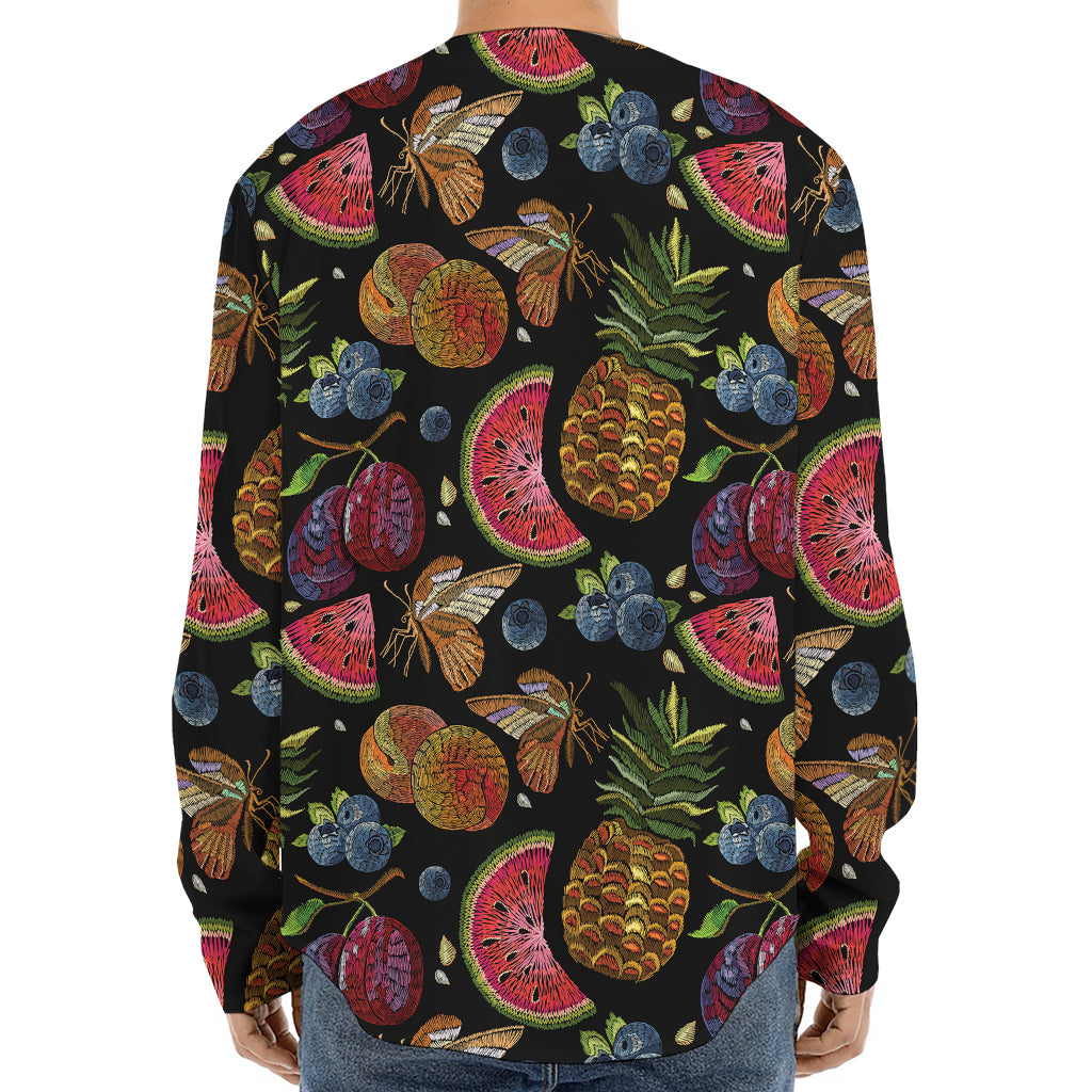 Embroidery Tropical Pattern Print Long Sleeve Baseball Jersey