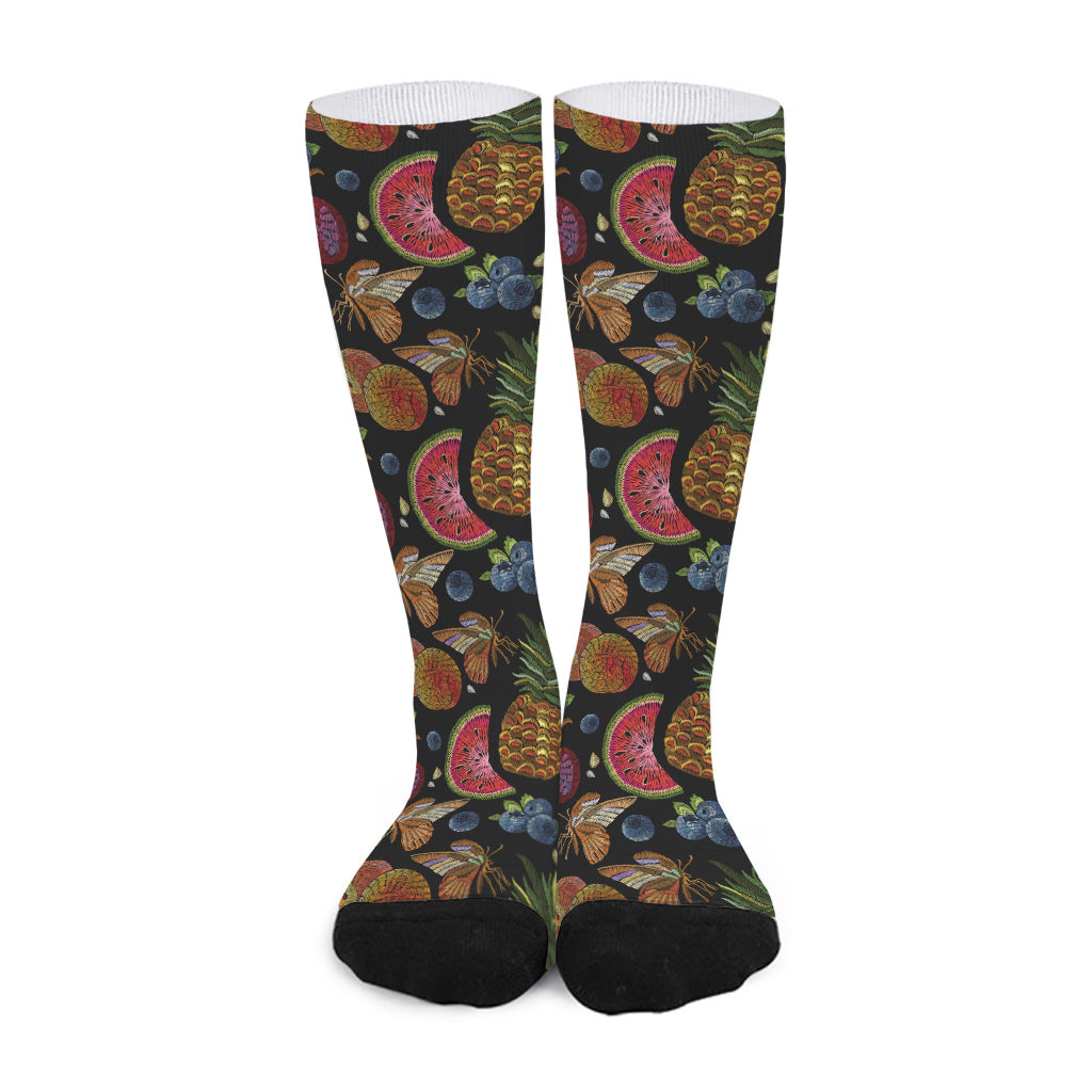 Embroidery Tropical Pattern Print Long Socks