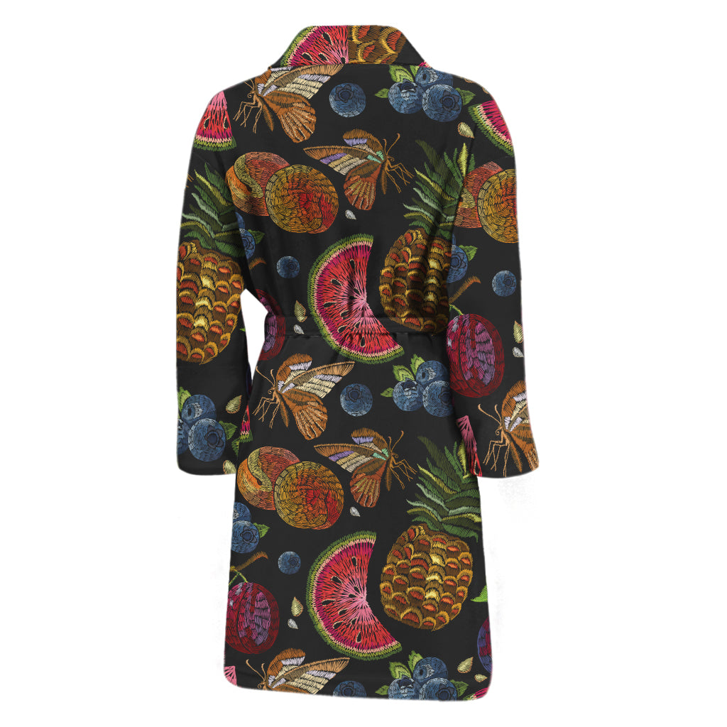 Embroidery Tropical Pattern Print Men's Bathrobe
