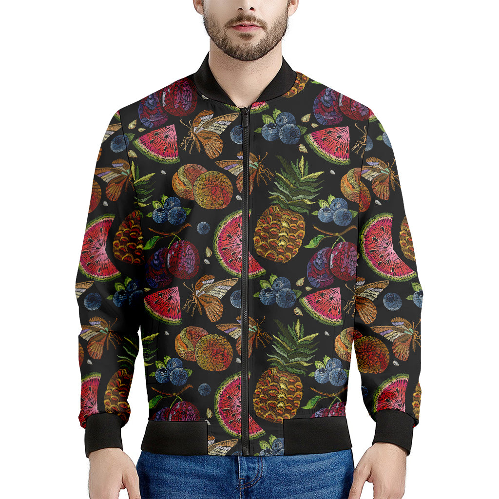 Embroidery Tropical Pattern Print Men's Bomber Jacket