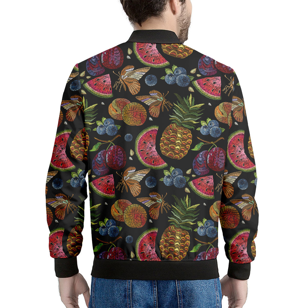 Embroidery Tropical Pattern Print Men's Bomber Jacket