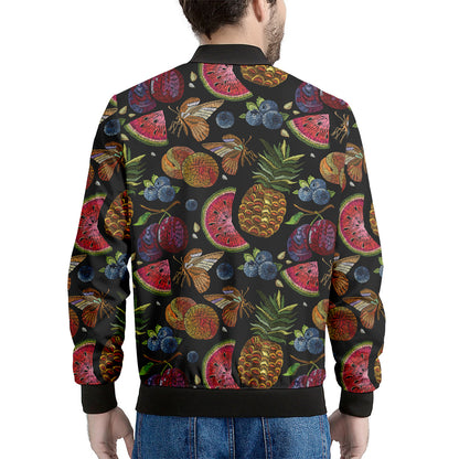 Embroidery Tropical Pattern Print Men's Bomber Jacket