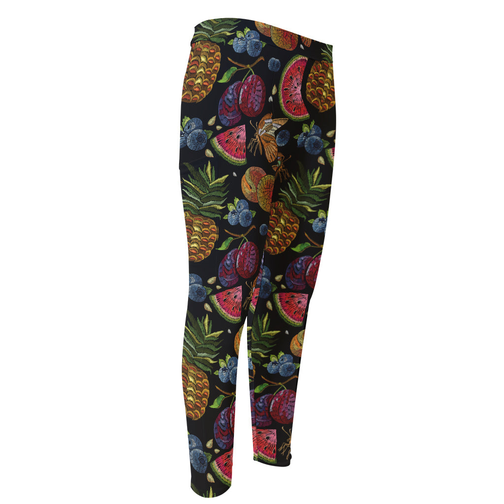 Embroidery Tropical Pattern Print Men's Compression Pants