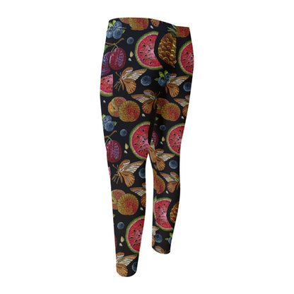 Embroidery Tropical Pattern Print Men's Compression Pants
