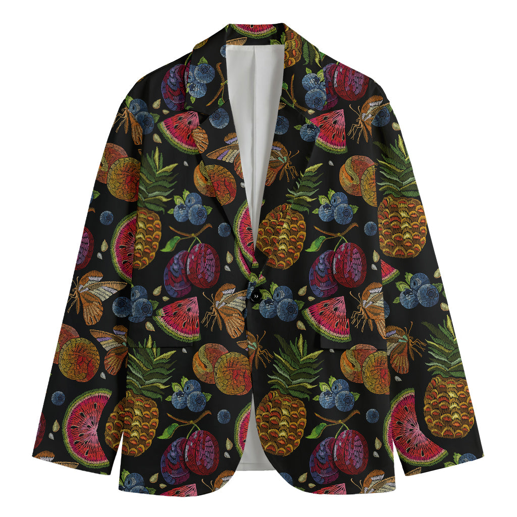 Embroidery Tropical Pattern Print Men's Cotton Blazer