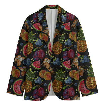 Embroidery Tropical Pattern Print Men's Cotton Blazer