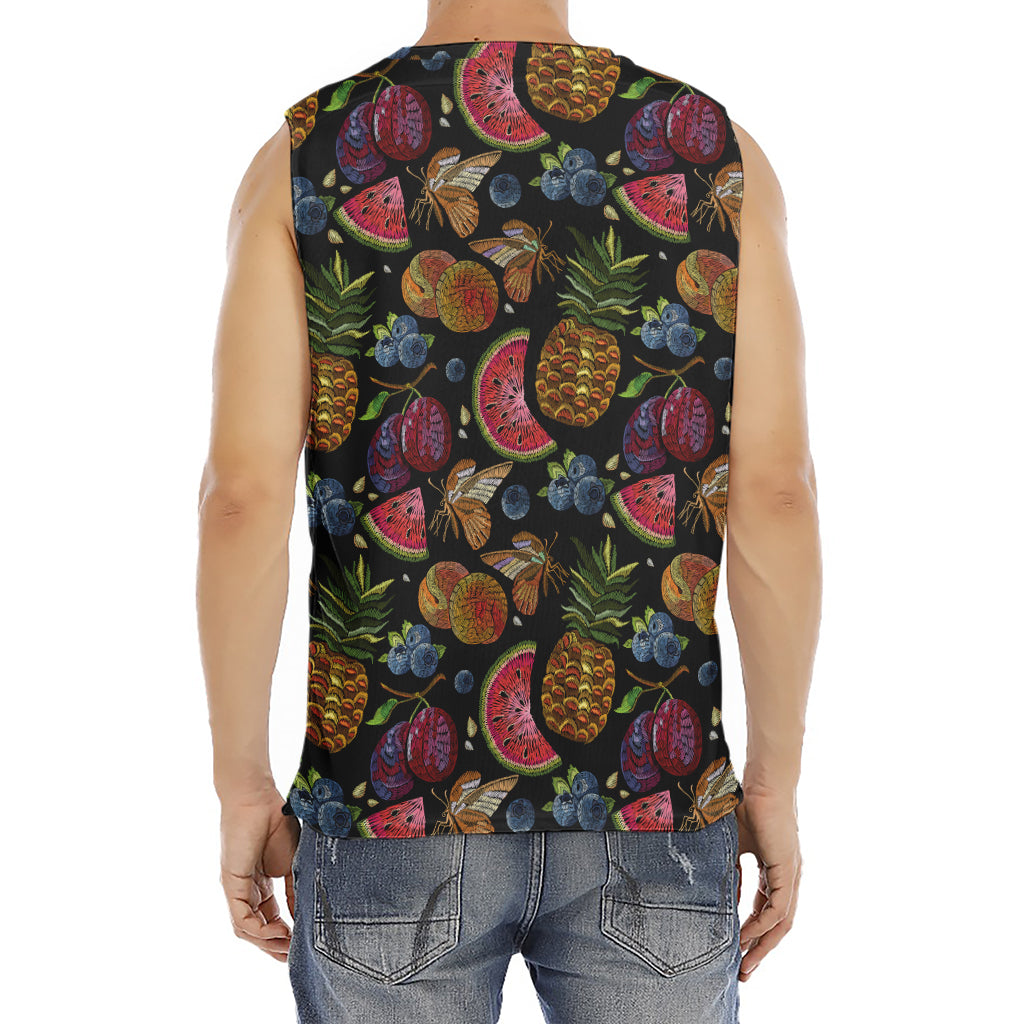 Embroidery Tropical Pattern Print Men's Fitness Tank Top