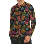 Embroidery Tropical Pattern Print Men's Long Sleeve Rash Guard