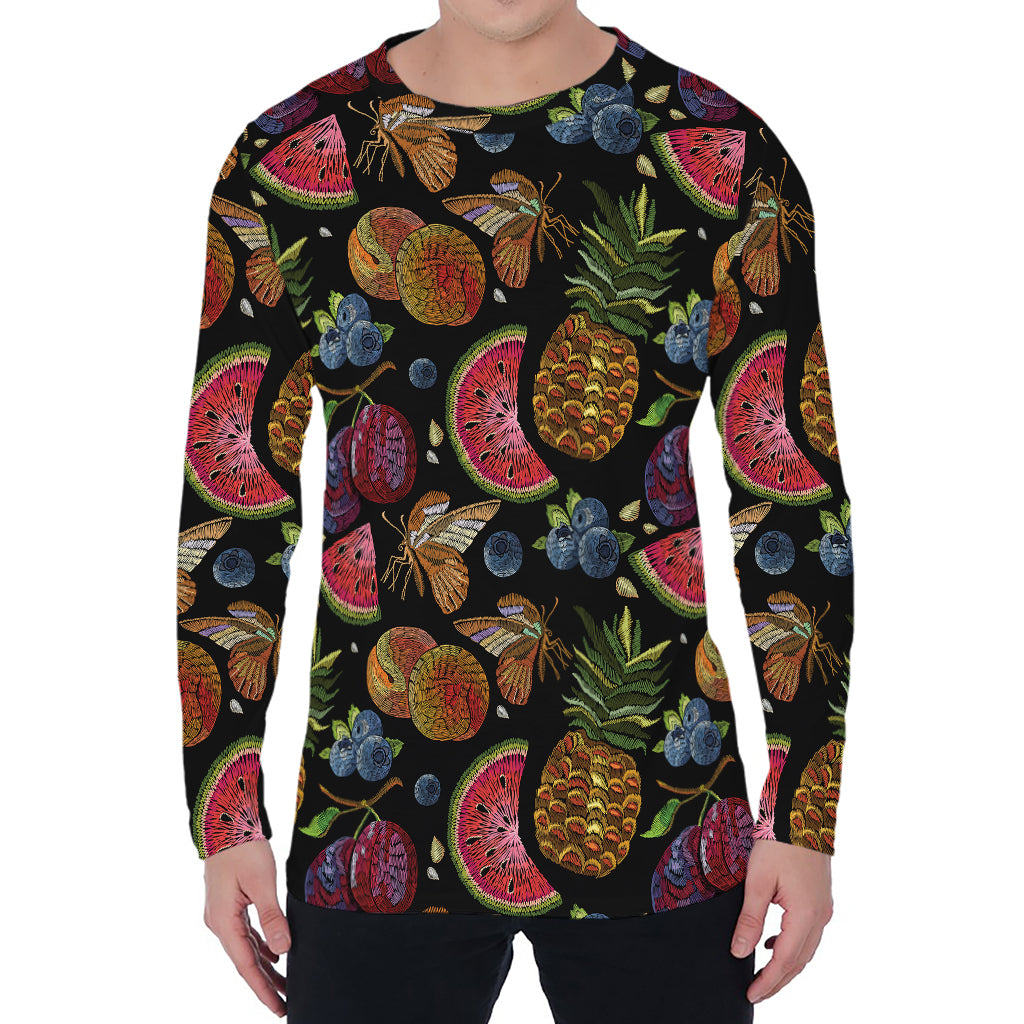 Embroidery Tropical Pattern Print Men's Long Sleeve T-Shirt