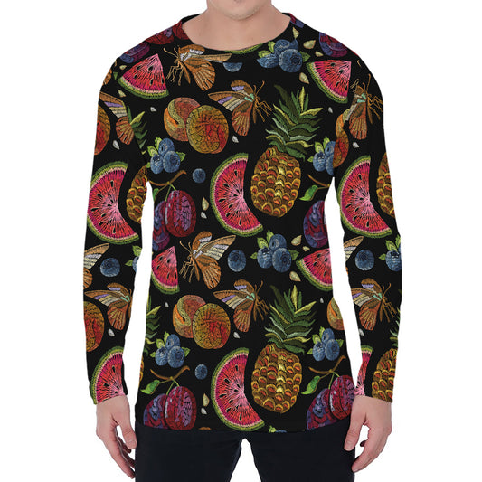 Embroidery Tropical Pattern Print Men's Long Sleeve T-Shirt