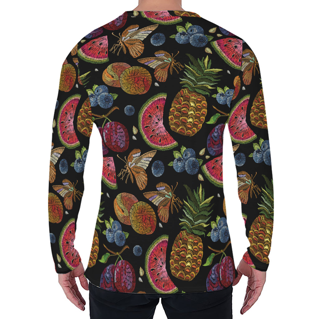 Embroidery Tropical Pattern Print Men's Long Sleeve T-Shirt