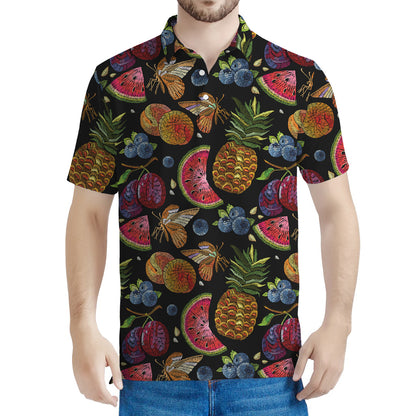 Embroidery Tropical Pattern Print Men's Polo Shirt