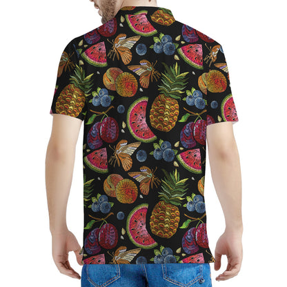 Embroidery Tropical Pattern Print Men's Polo Shirt