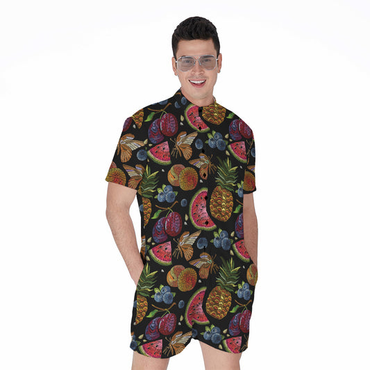 Embroidery Tropical Pattern Print Men's Rompers