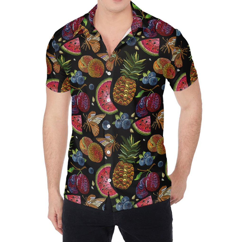 Embroidery Tropical Pattern Print Men's Shirt