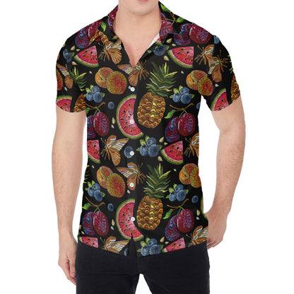 Embroidery Tropical Pattern Print Men's Shirt