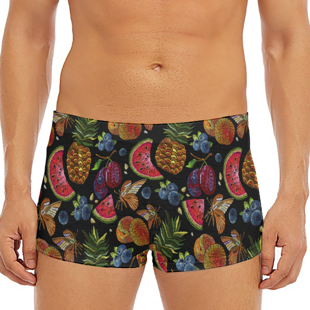 Embroidery Tropical Pattern Print Men's Short Boxer Briefs