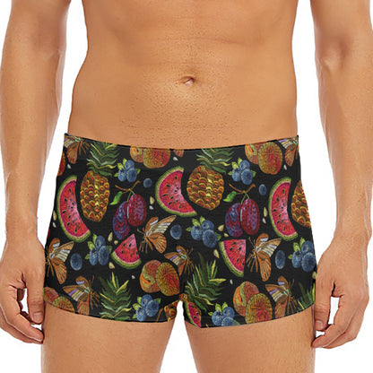 Embroidery Tropical Pattern Print Men's Short Boxer Briefs
