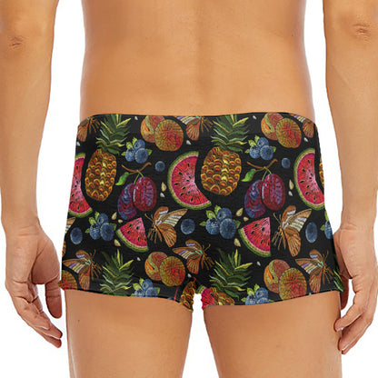 Embroidery Tropical Pattern Print Men's Short Boxer Briefs