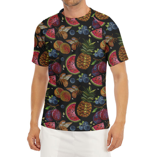Embroidery Tropical Pattern Print Men's Short Sleeve Rash Guard