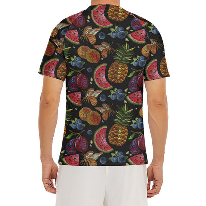 Embroidery Tropical Pattern Print Men's Short Sleeve Rash Guard