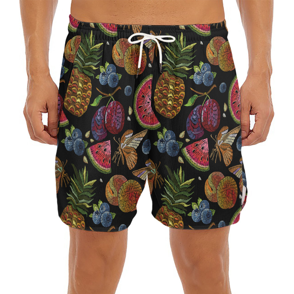 Embroidery Tropical Pattern Print Men's Split Running Shorts
