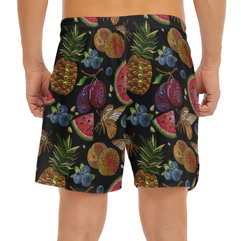 Embroidery Tropical Pattern Print Men's Split Running Shorts