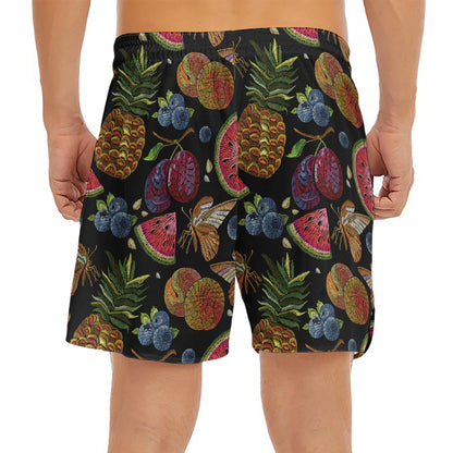 Embroidery Tropical Pattern Print Men's Split Running Shorts