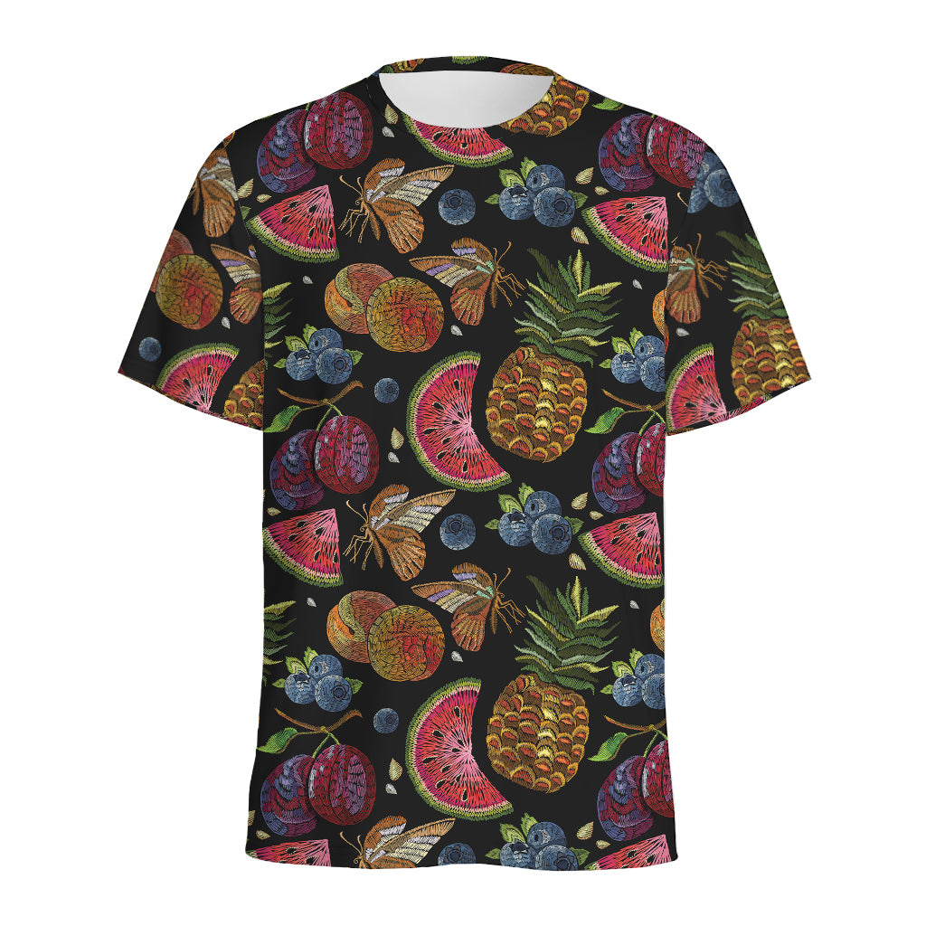 Embroidery Tropical Pattern Print Men's Sports T-Shirt