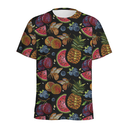 Embroidery Tropical Pattern Print Men's Sports T-Shirt