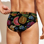 Embroidery Tropical Pattern Print Men's Swim Briefs