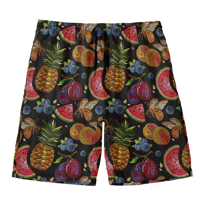 Embroidery Tropical Pattern Print Men's Swim Trunks
