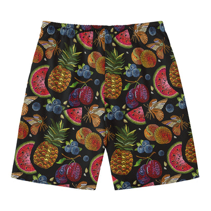Embroidery Tropical Pattern Print Men's Swim Trunks