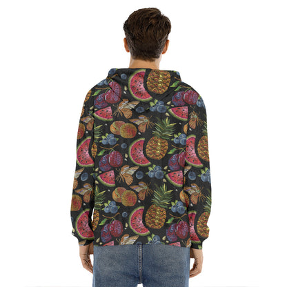 Embroidery Tropical Pattern Print Men's Velvet Pullover Hoodie