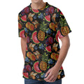 Embroidery Tropical Pattern Print Men's Velvet T-Shirt