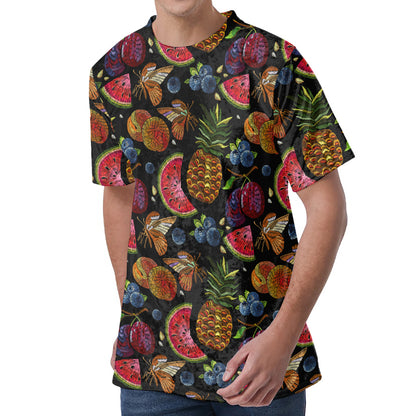 Embroidery Tropical Pattern Print Men's Velvet T-Shirt