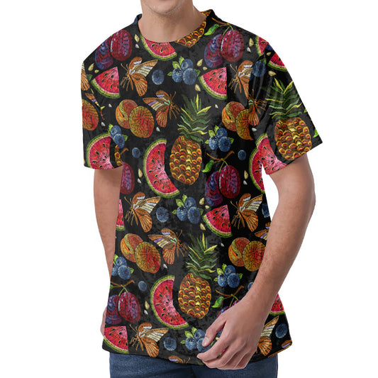 Embroidery Tropical Pattern Print Men's Velvet T-Shirt