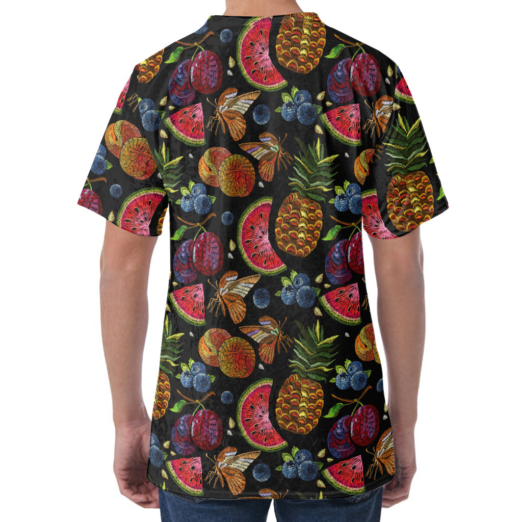 Embroidery Tropical Pattern Print Men's Velvet T-Shirt