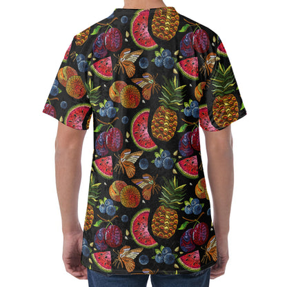 Embroidery Tropical Pattern Print Men's Velvet T-Shirt
