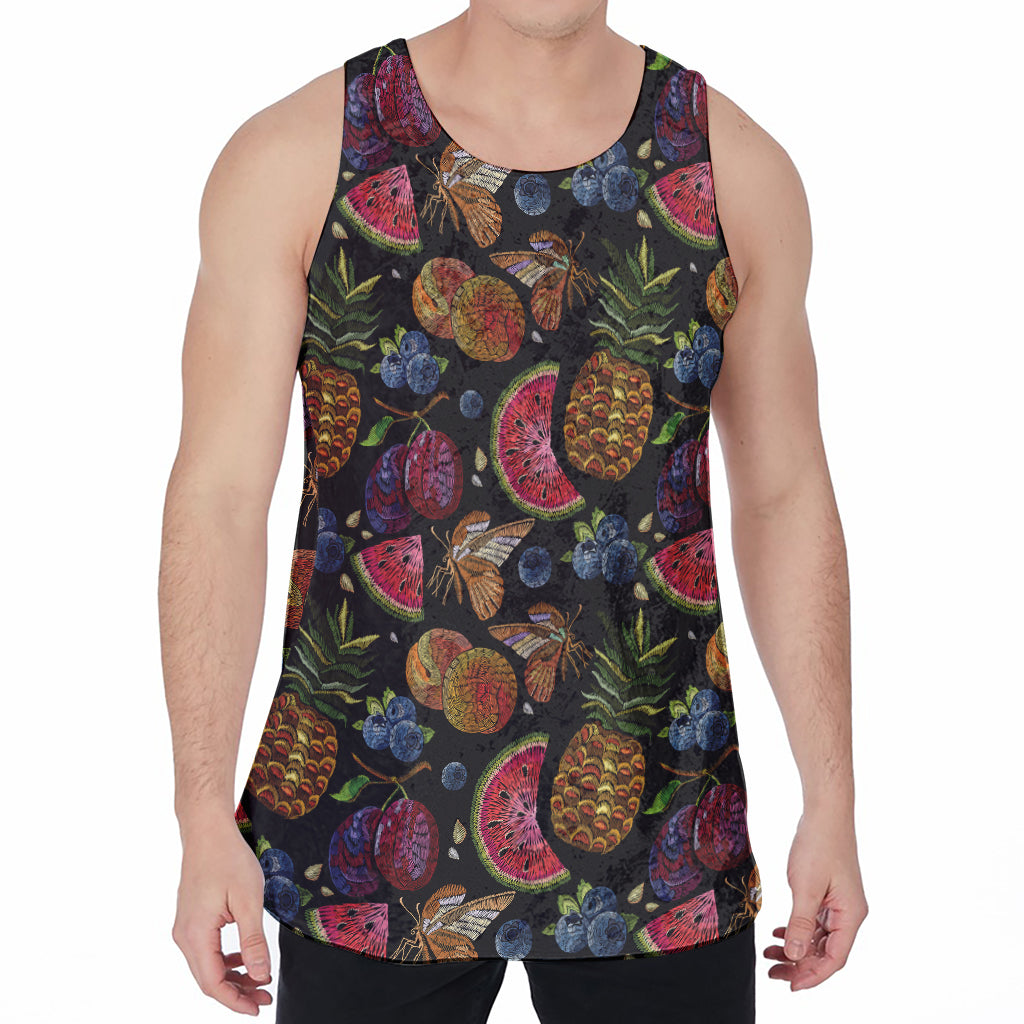 Embroidery Tropical Pattern Print Men's Velvet Tank Top
