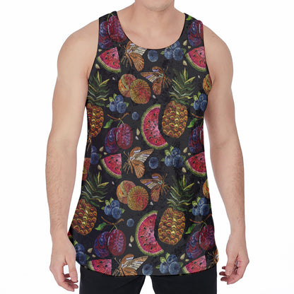 Embroidery Tropical Pattern Print Men's Velvet Tank Top