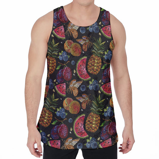Embroidery Tropical Pattern Print Men's Velvet Tank Top
