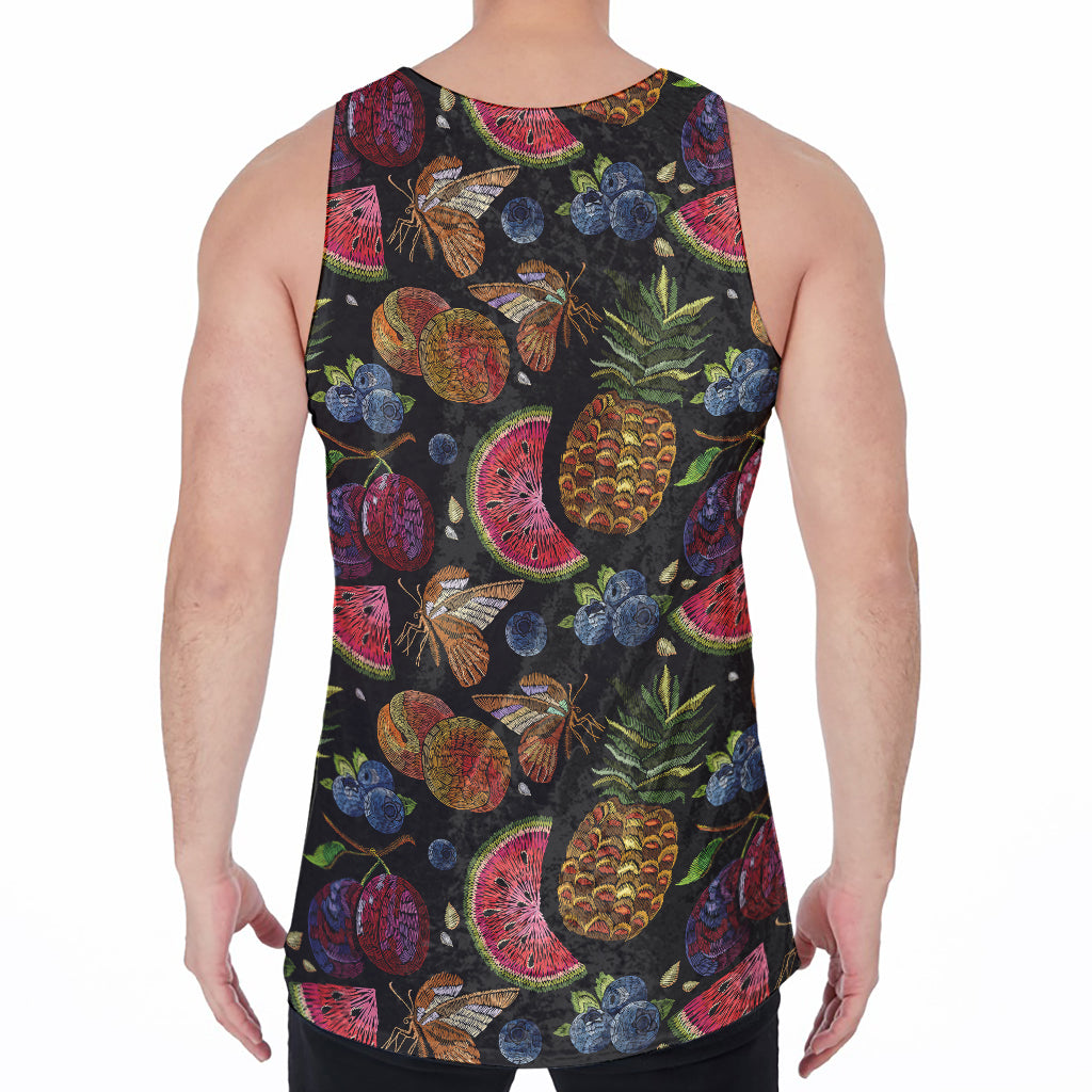 Embroidery Tropical Pattern Print Men's Velvet Tank Top