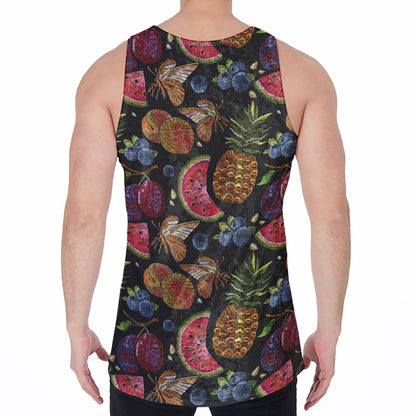 Embroidery Tropical Pattern Print Men's Velvet Tank Top