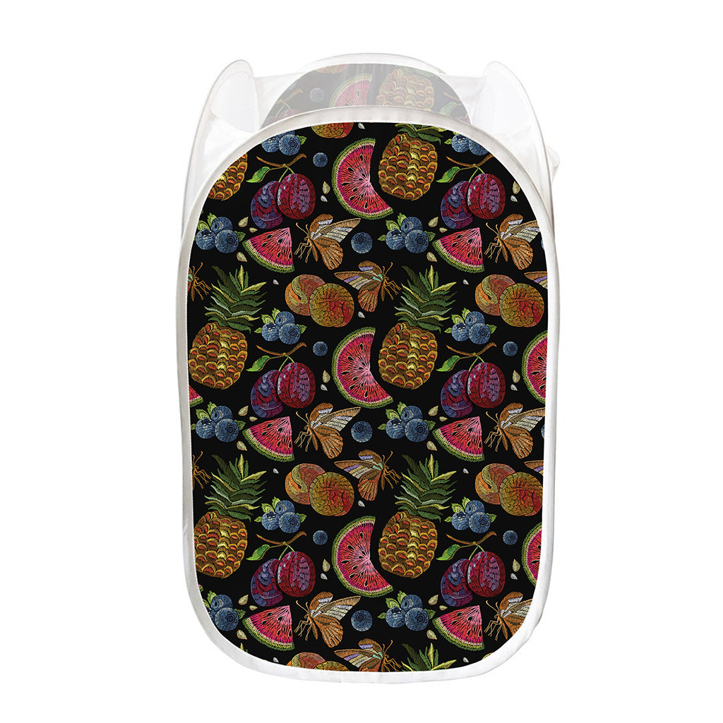 Embroidery Tropical Pattern Print Mesh Laundry Hamper