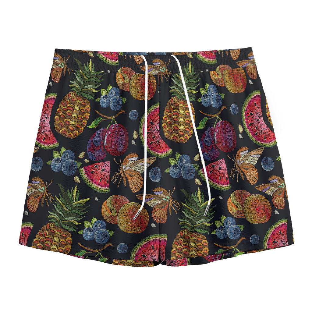 Embroidery Tropical Pattern Print Mesh Shorts
