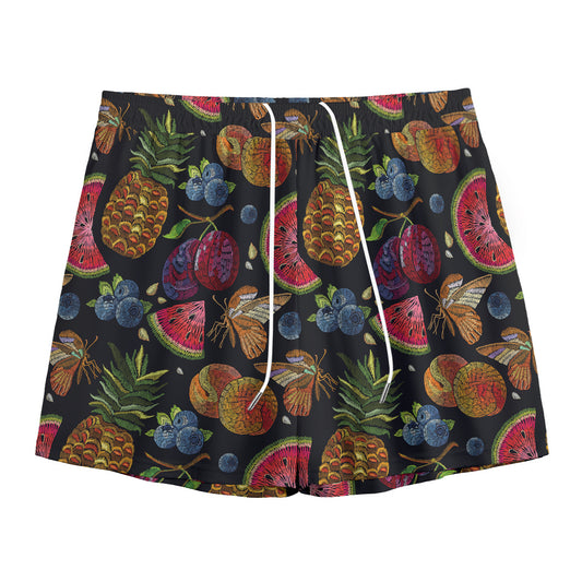 Embroidery Tropical Pattern Print Mesh Shorts