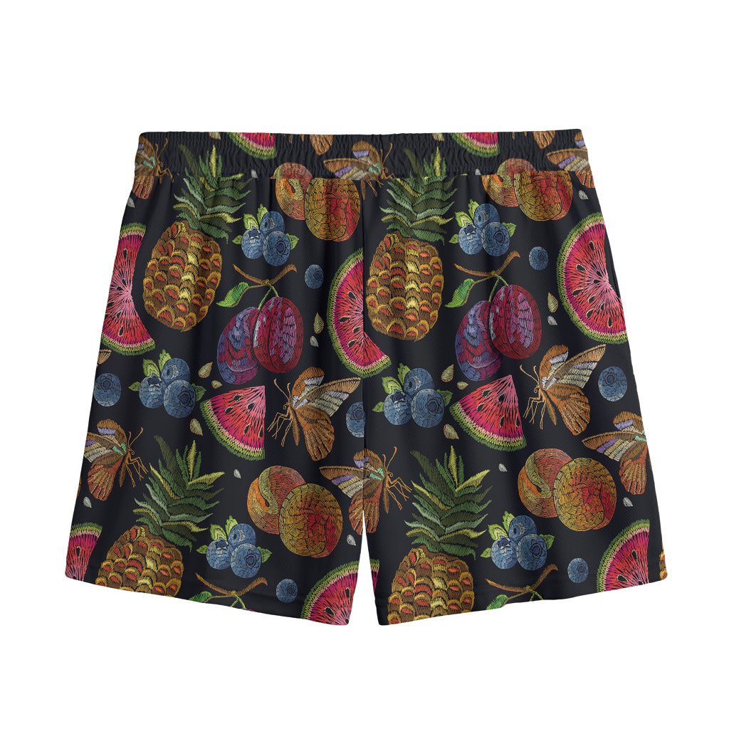 Embroidery Tropical Pattern Print Mesh Shorts