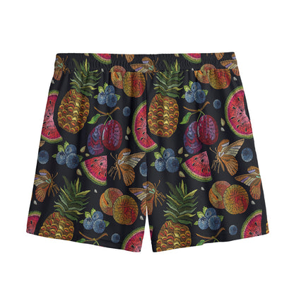Embroidery Tropical Pattern Print Mesh Shorts